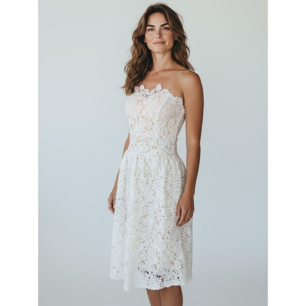 Look Sky Strapless Lace Dress White Nude Lined NWT Size L